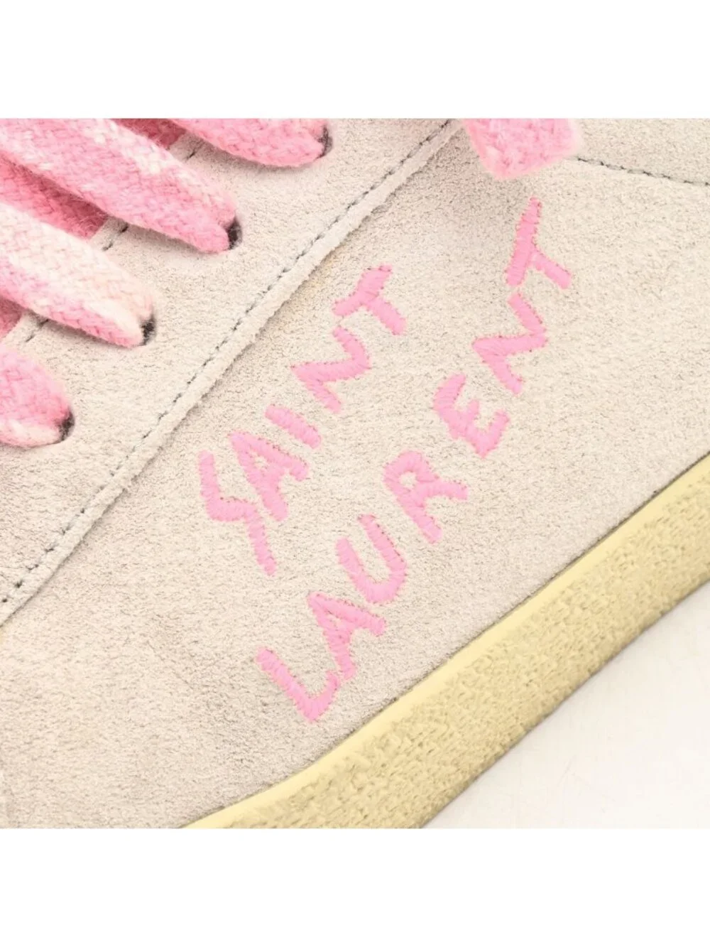 Saint Laurent Paris Sneakers Light Gray White Pink Embroidery Court